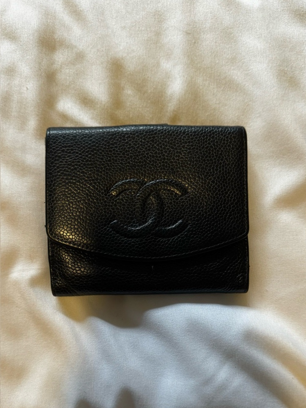 Vintage CHANEL Black Caviar Leather Bi-Fold Wallet